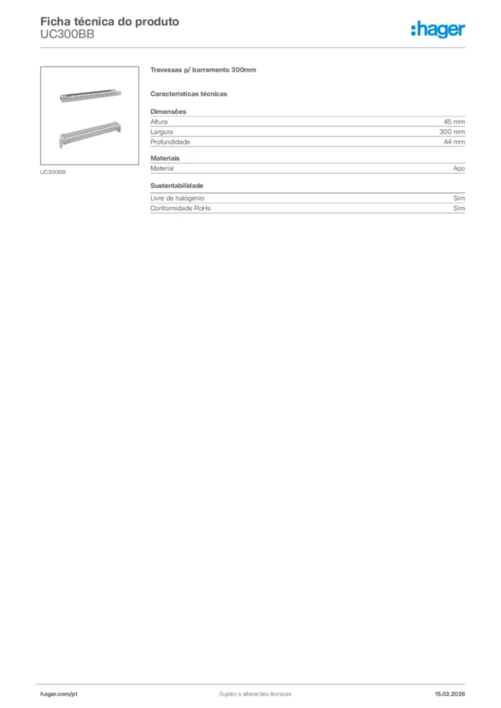 Imagem Hager Ficha técnica do produto UC300BB | Hager Portugal