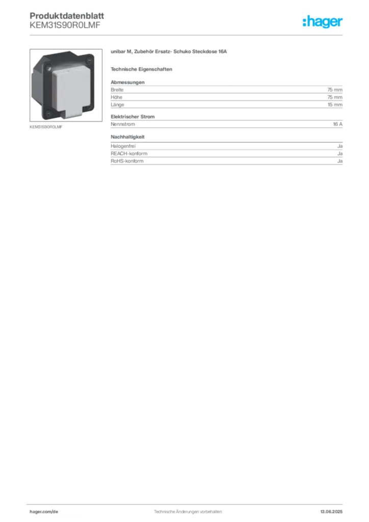 Hager Produktdatenblatt KEM31S90R0LMF