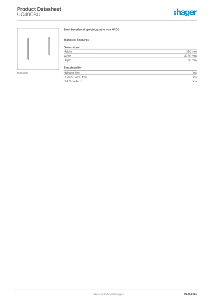 Image Hager Product data sheet UC400BU  | Hager Africa