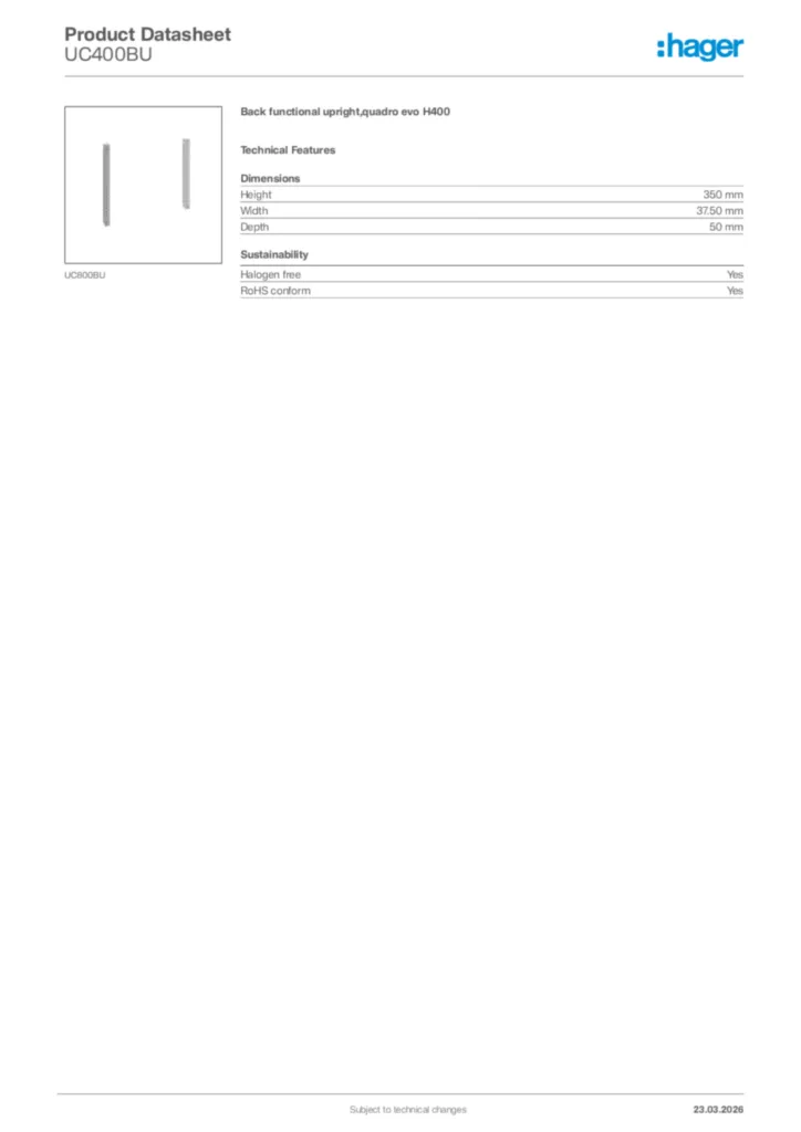 Image Hager Product data sheet UC400BU  | Hager Africa