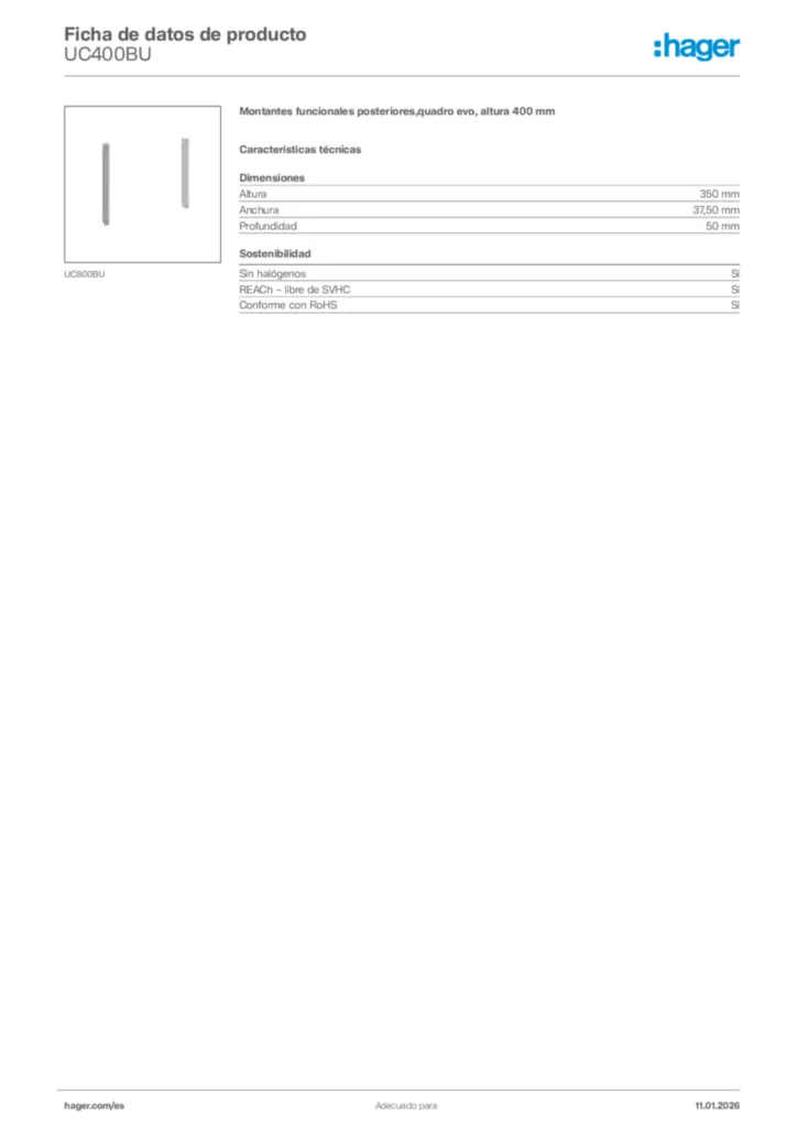 Imagen Hager Ficha de datos de producto UC400BU | Hager España