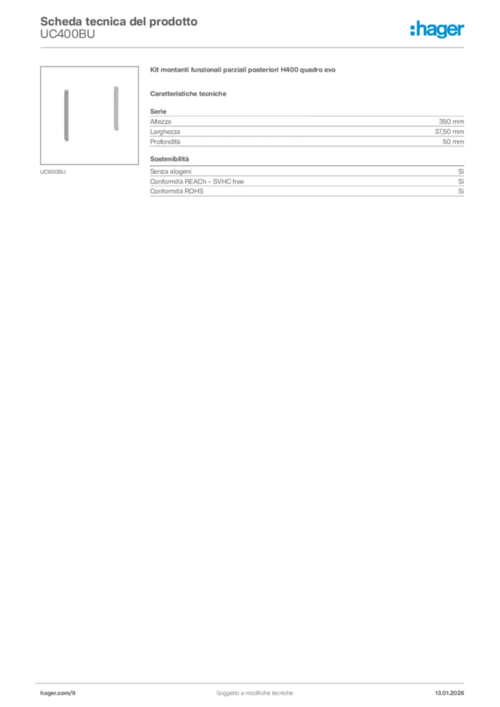 Immagine Hager Scheda tecnica del prodotto UC400BU | Hager Italia