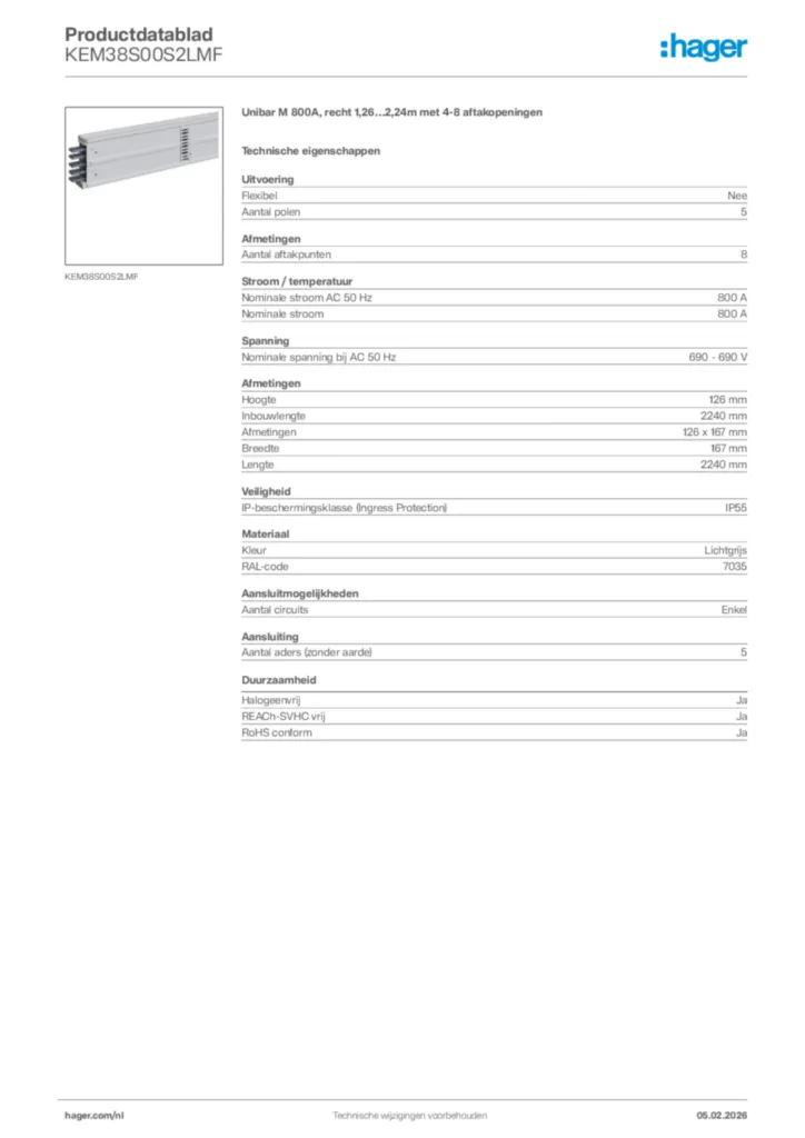 Afbeelding Hager Productdatablad KEM38S00S2LMF | Hager Nederland