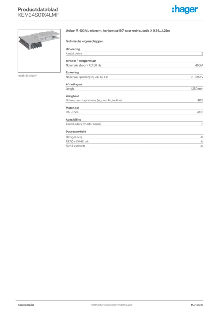 Afbeelding Hager Productdatablad KEM34S01X4LMF | Hager Nederland