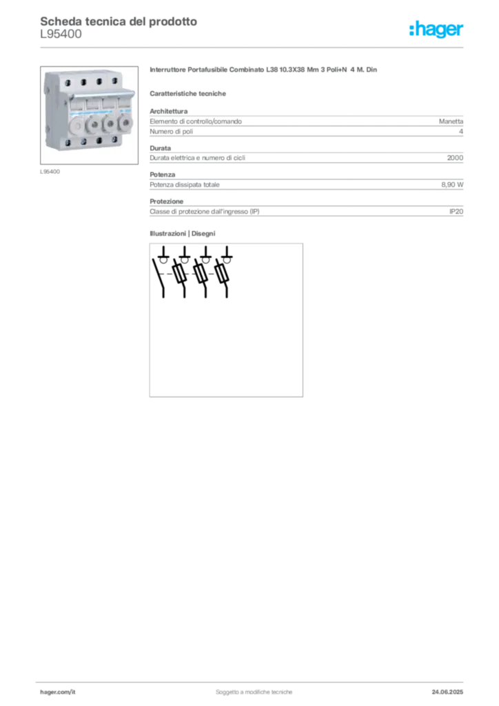Immagine Hager Scheda tecnica del prodotto L95400 | Hager Italia