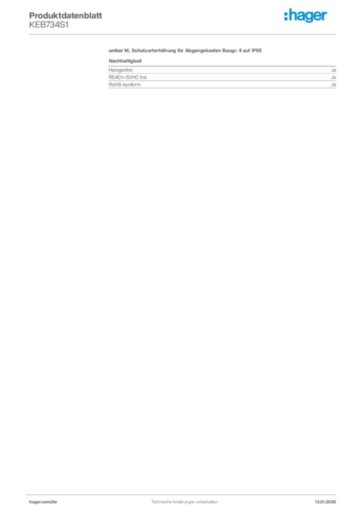 unibar M, Schutzarterhöhung für Abgangskasten Baugr. 4 auf IP55