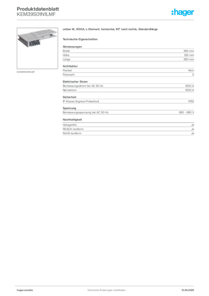 Hager Produktdatenblatt KEM39S01N1LMF