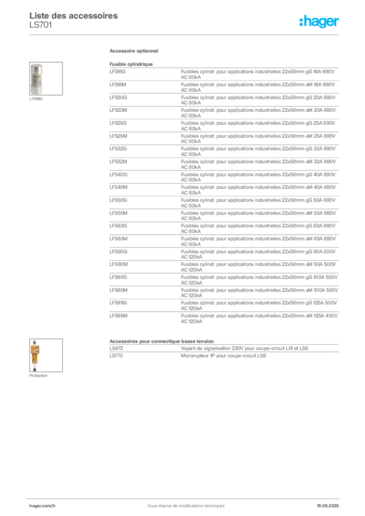 Image Hager Fiche technique du produit LS701 | Hager France