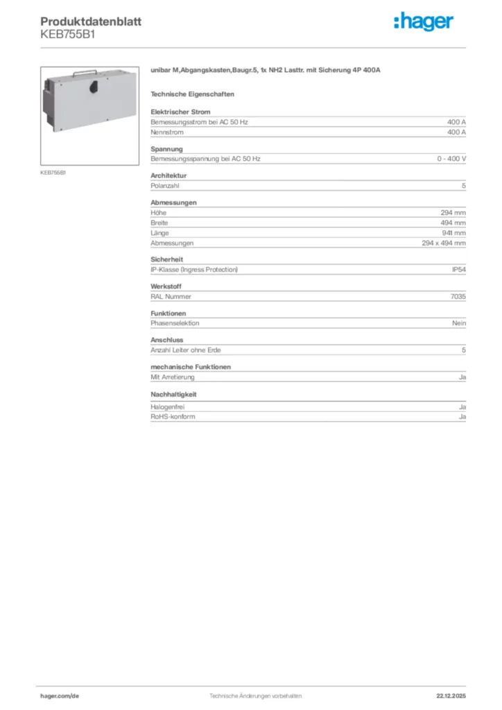 Bild Hager Produktdatenblatt KEB755B1 | Hager Deutschland