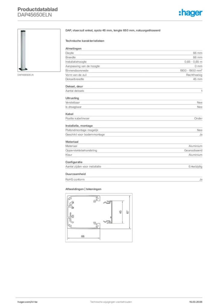 Afbeelding Hager Productdatablad DAP45650ELN | Hager Belgium