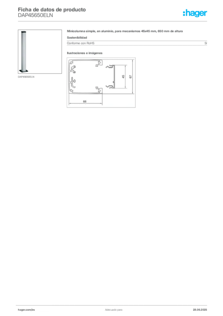 Imagen Hager Ficha de datos de producto DAP45650ELN | Hager España