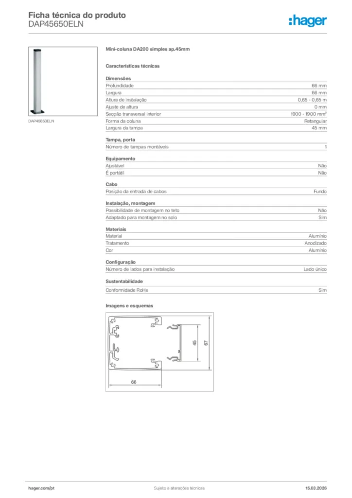 Imagem Hager Ficha técnica do produto DAP45650ELN | Hager Portugal