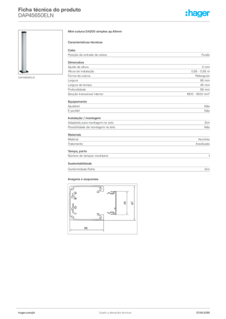 Imagem Hager Ficha técnica do produto DAP45650ELN | Hager Portugal