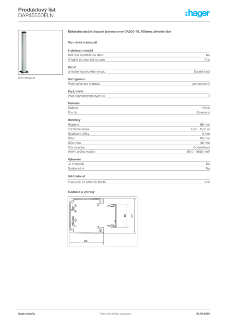 Obrázek Hager Produktový list DAP45650ELN | Hager