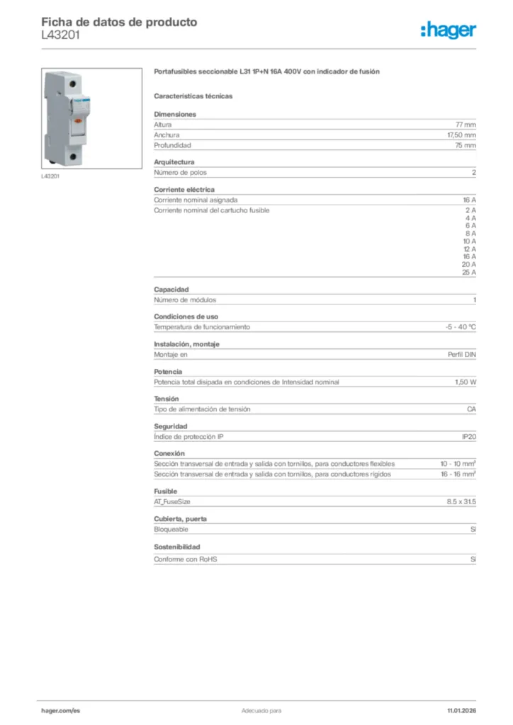 Imagen Hager Ficha de datos de producto L43201 | Hager España