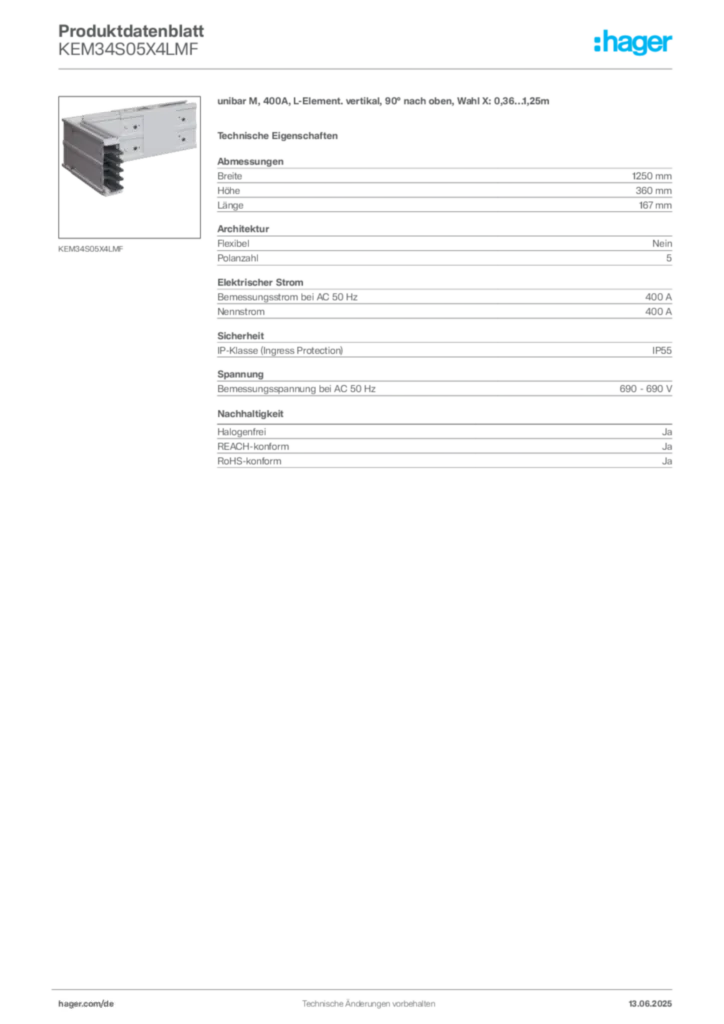 Bild Hager Produktdatenblatt KEM34S05X4LMF | Hager Deutschland