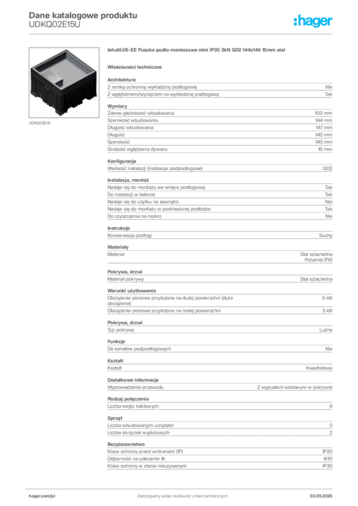 Zdjęcie Hager Dane katalogowe produktu UDKQ02E15U | Hager Polska