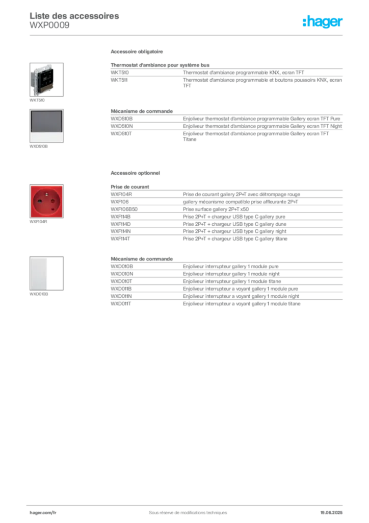 Image Hager Fiche technique du produit WXP0009 | Hager France
