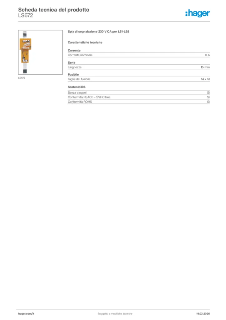 Immagine Hager Scheda tecnica del prodotto LS672 | Hager Italia