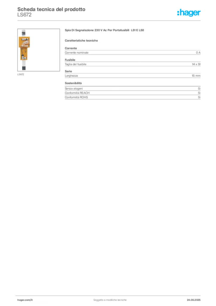 Immagine Hager Scheda tecnica del prodotto LS672 | Hager Italia