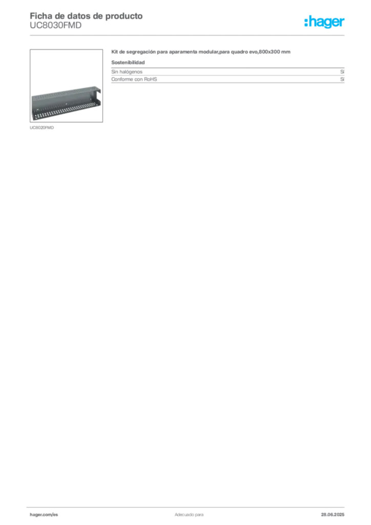 Imagen Hager Ficha de datos de producto UC8030FMD | Hager España