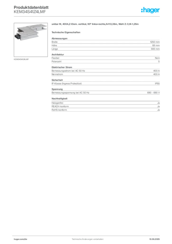 Bild Hager Produktdatenblatt KEM34S41Z4LMF | Hager Deutschland