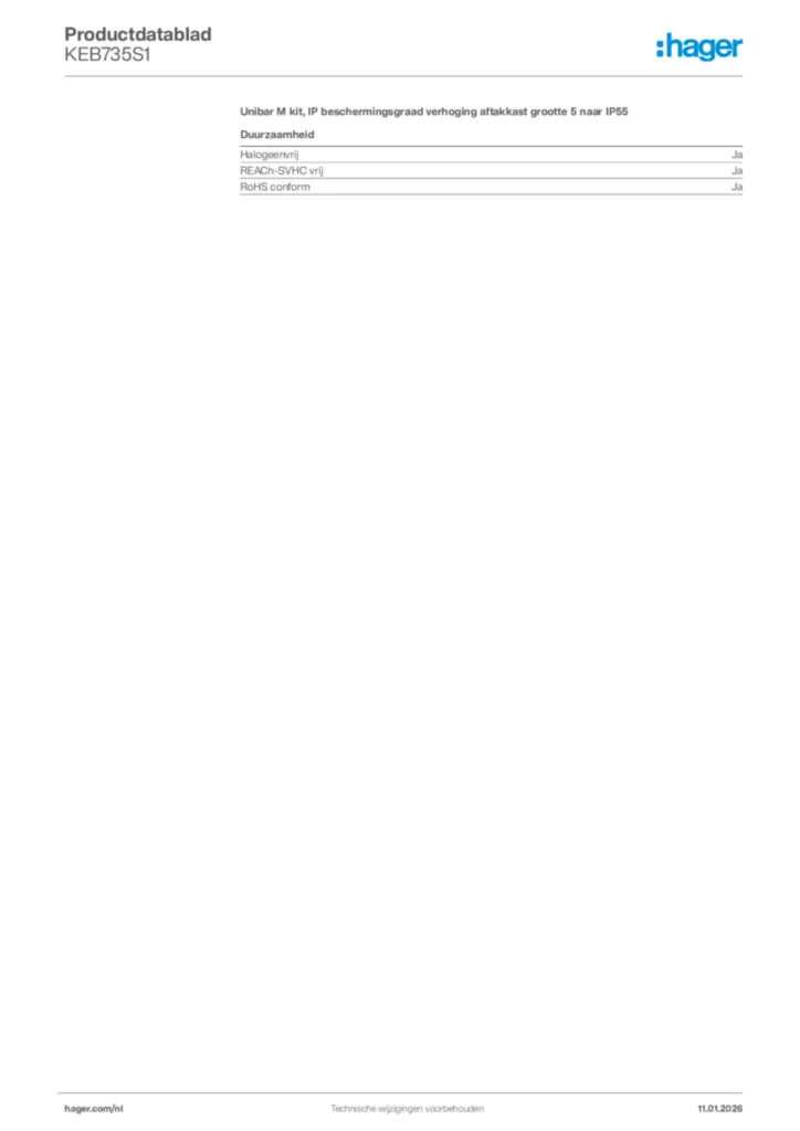 Afbeelding Hager Productdatablad KEB735S1 | Hager Nederland