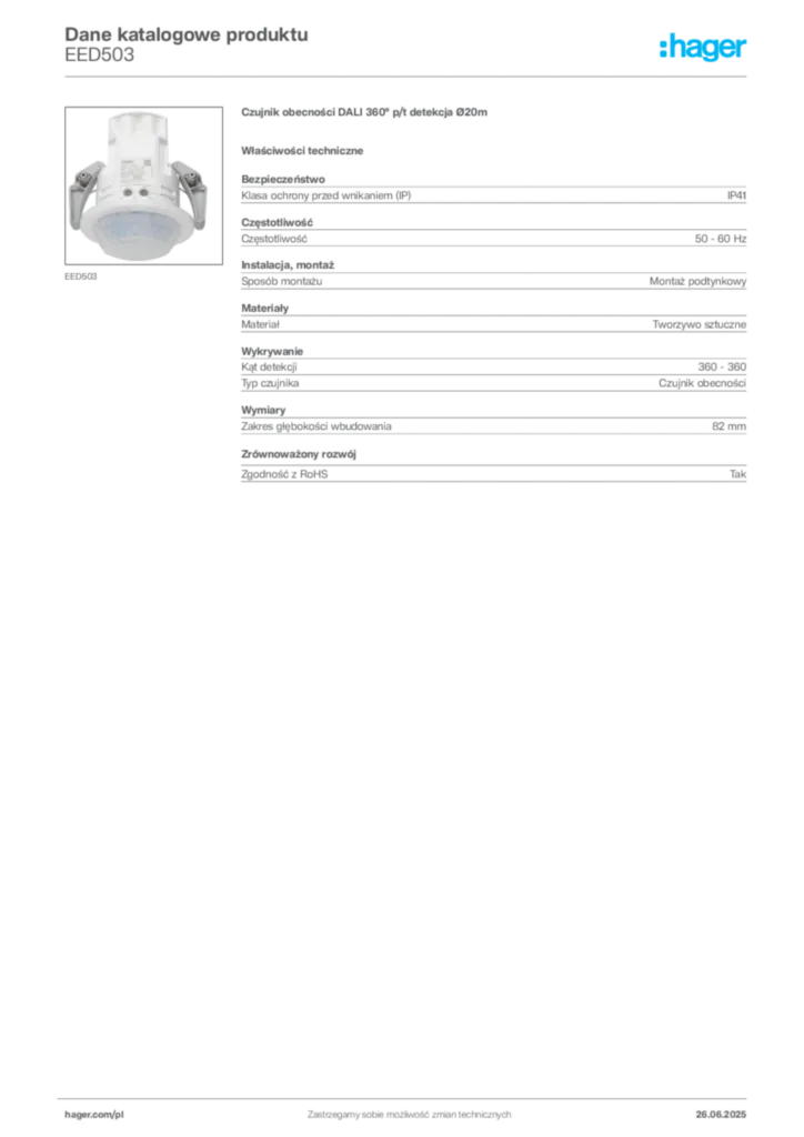Zdjęcie Hager Dane katalogowe produktu EED503 | Hager Polska