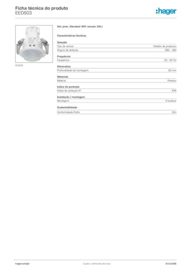 Imagem Hager Ficha técnica do produto EED503 | Hager Portugal