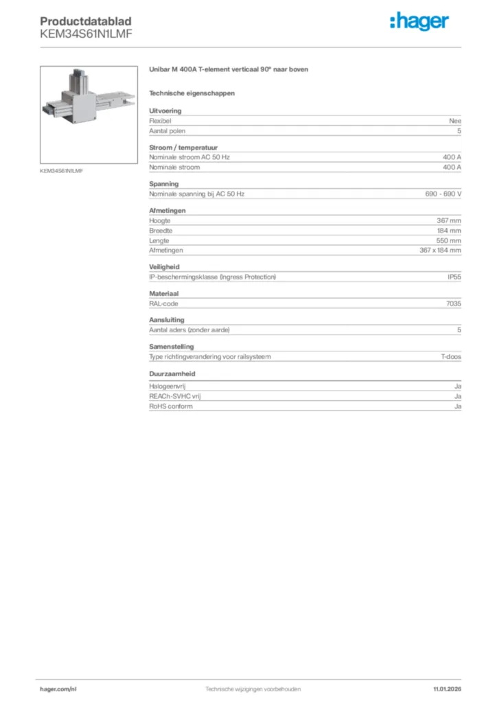 Afbeelding Hager Productdatablad KEM34S61N1LMF | Hager Nederland