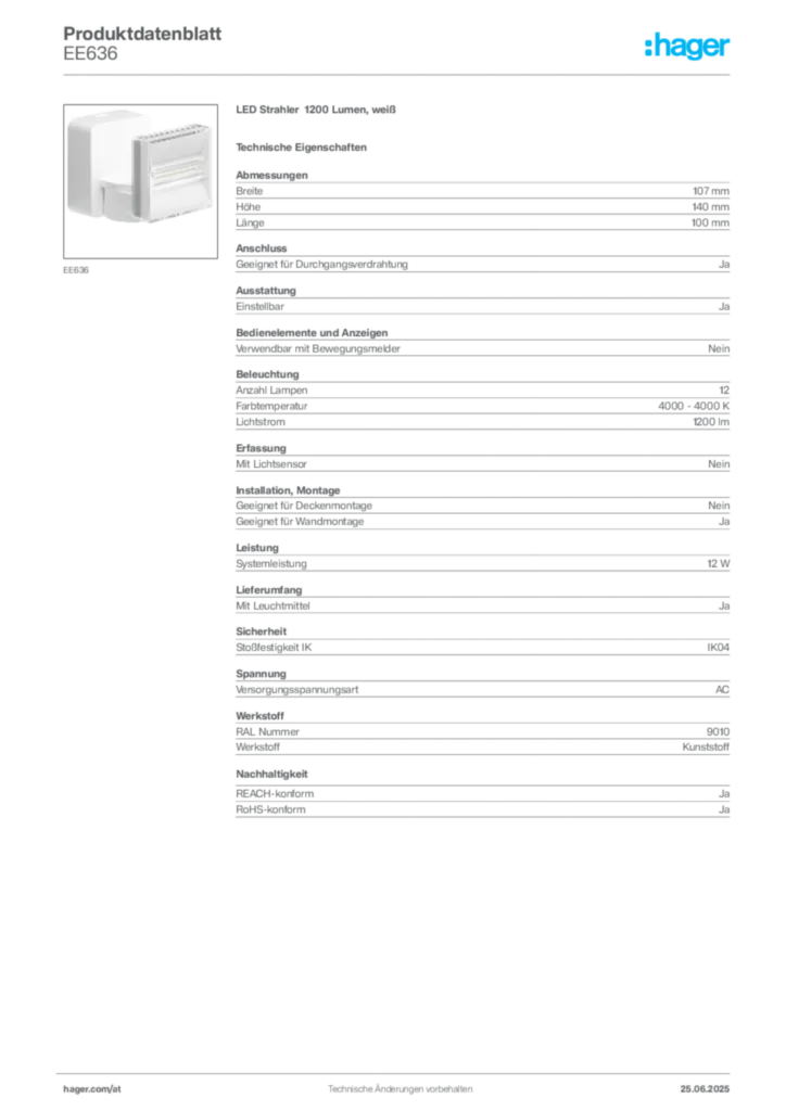 Bild Hager Produktdatenblatt EE636 | Hager Deutschland