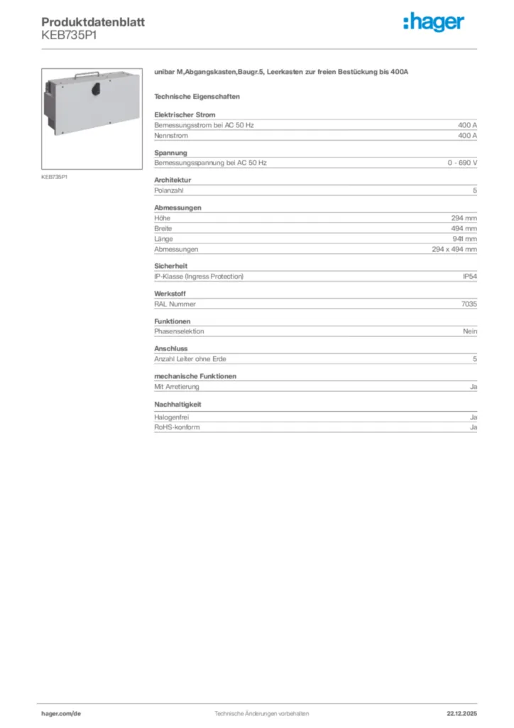 Bild Hager Produktdatenblatt KEB735P1 | Hager Deutschland