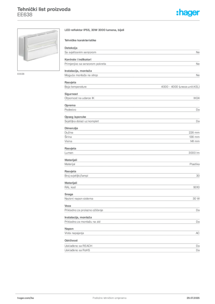 Slika Hager Product data sheet EE638  | Hager