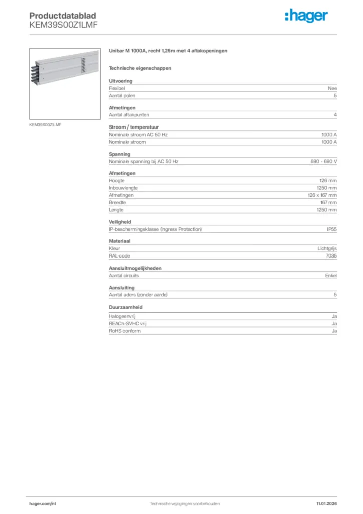 Afbeelding Hager Productdatablad KEM39S00Z1LMF | Hager Nederland