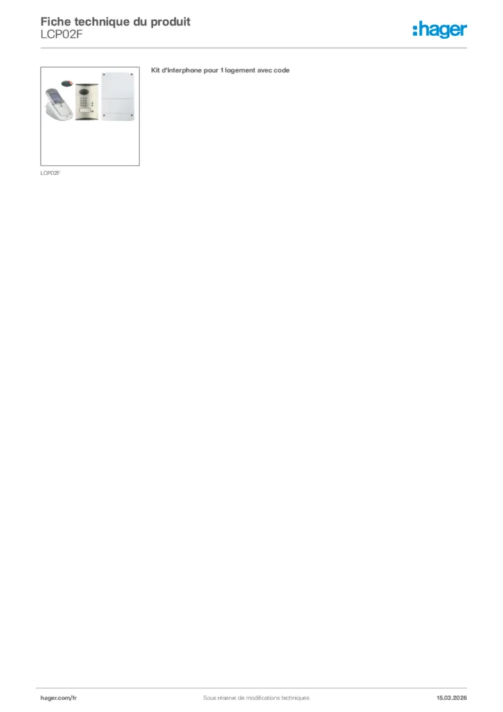 Image Hager Fiche technique du produit LCP02F | Hager France