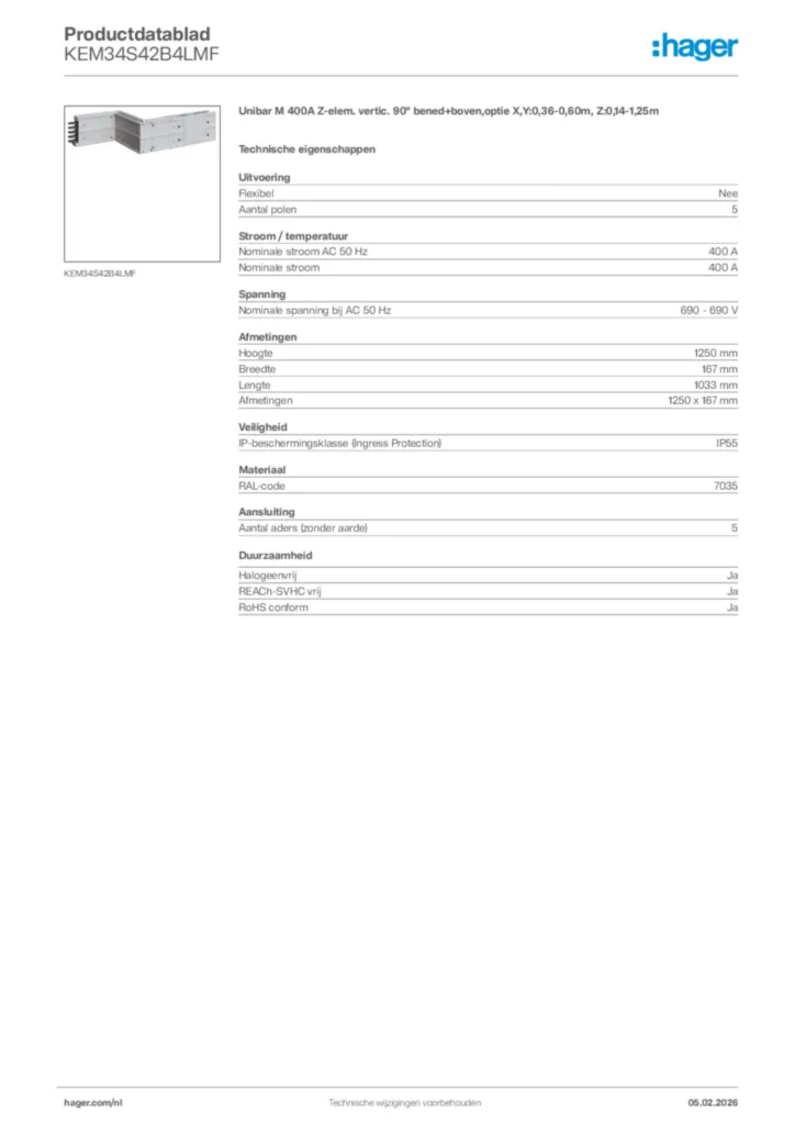 Afbeelding Hager Productdatablad KEM34S42B4LMF | Hager Nederland