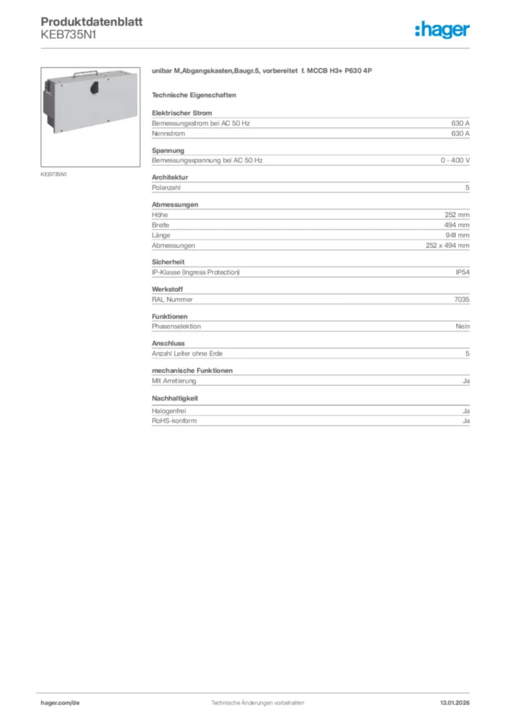 Hager Produktdatenblatt KEB735N1