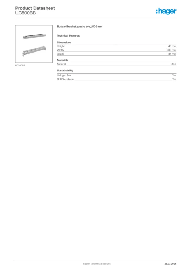 Image Hager Product data sheet UC500BB  | Hager Africa