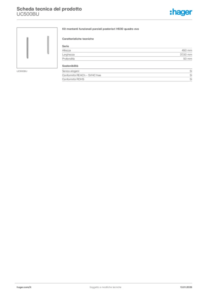 Immagine Hager Scheda tecnica del prodotto UC500BU | Hager Italia