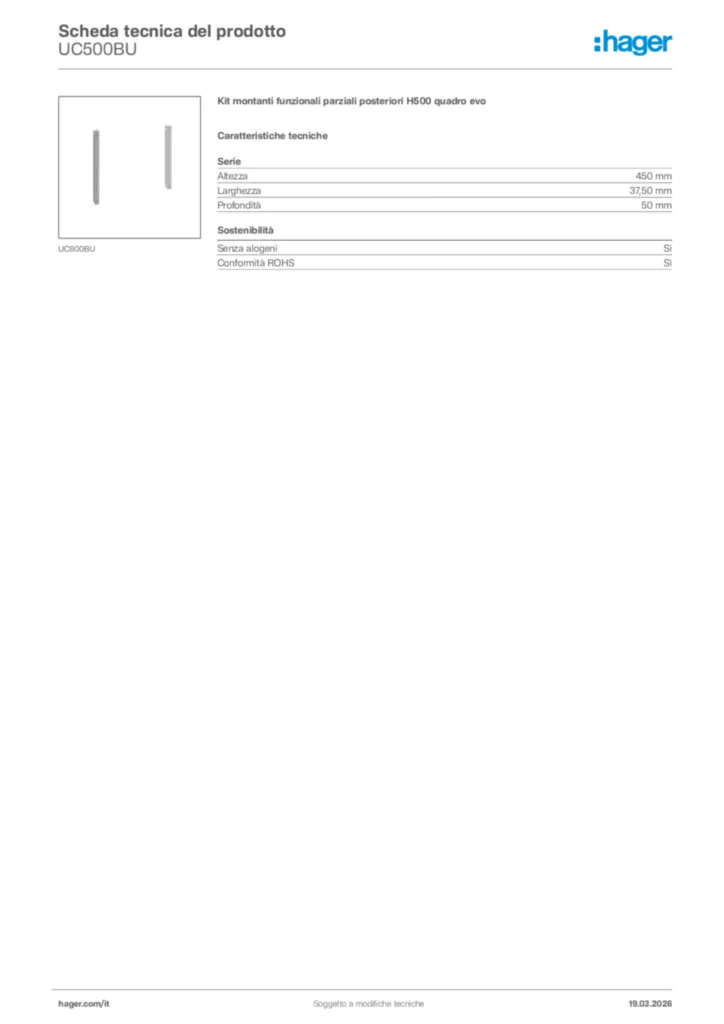 Immagine Hager Scheda tecnica del prodotto UC500BU | Hager Italia