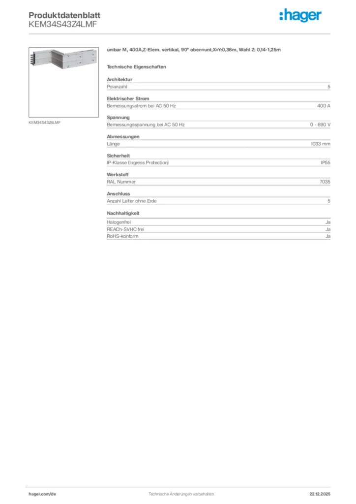 Bild Hager Produktdatenblatt KEM34S43Z4LMF | Hager Deutschland