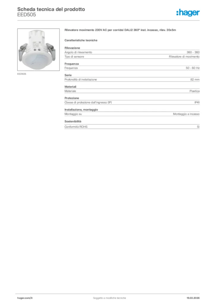 Immagine Hager Scheda tecnica del prodotto EED505 | Hager Italia