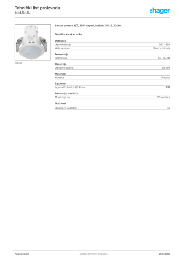 Slika Hager Product data sheet EED505  | Hager