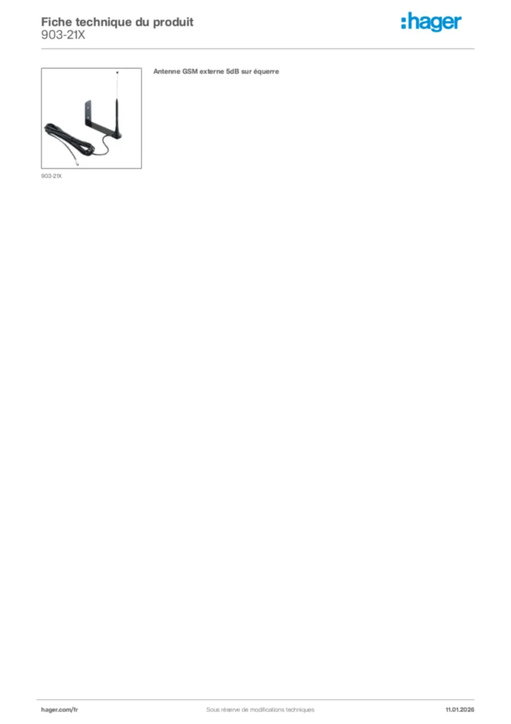 Image Hager Fiche technique du produit 903-21X | Hager France