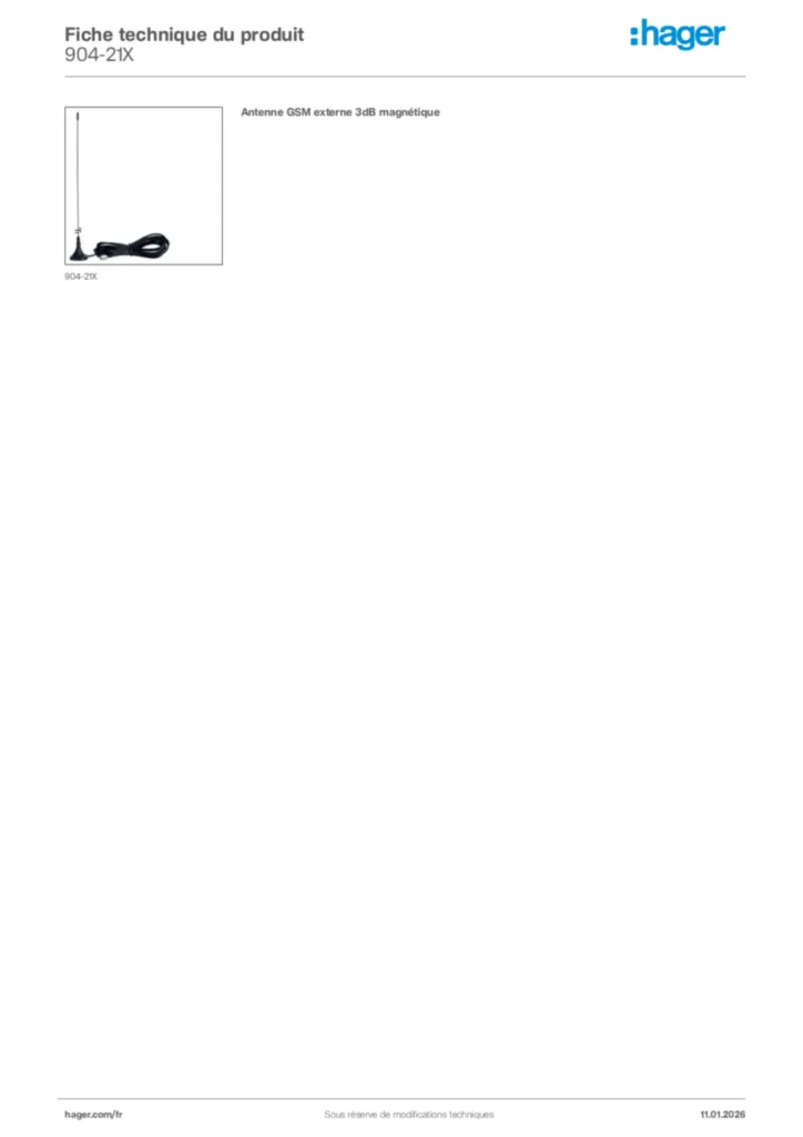 Image Hager Fiche technique du produit 904-21X | Hager France