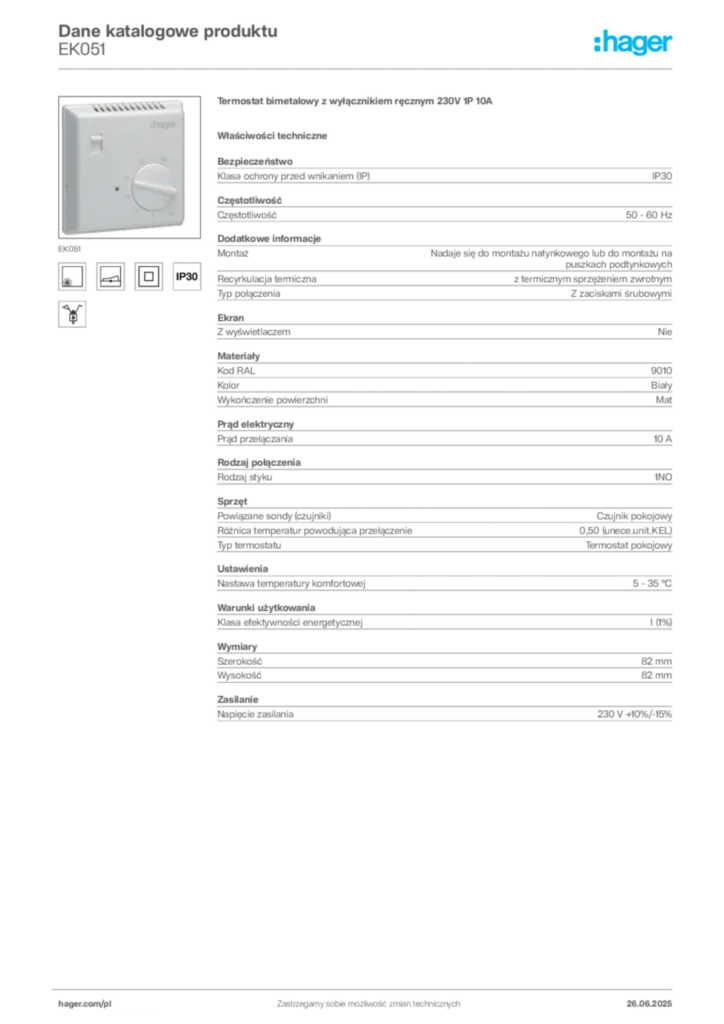 Zdjęcie Hager Dane katalogowe produktu EK051 | Hager Polska