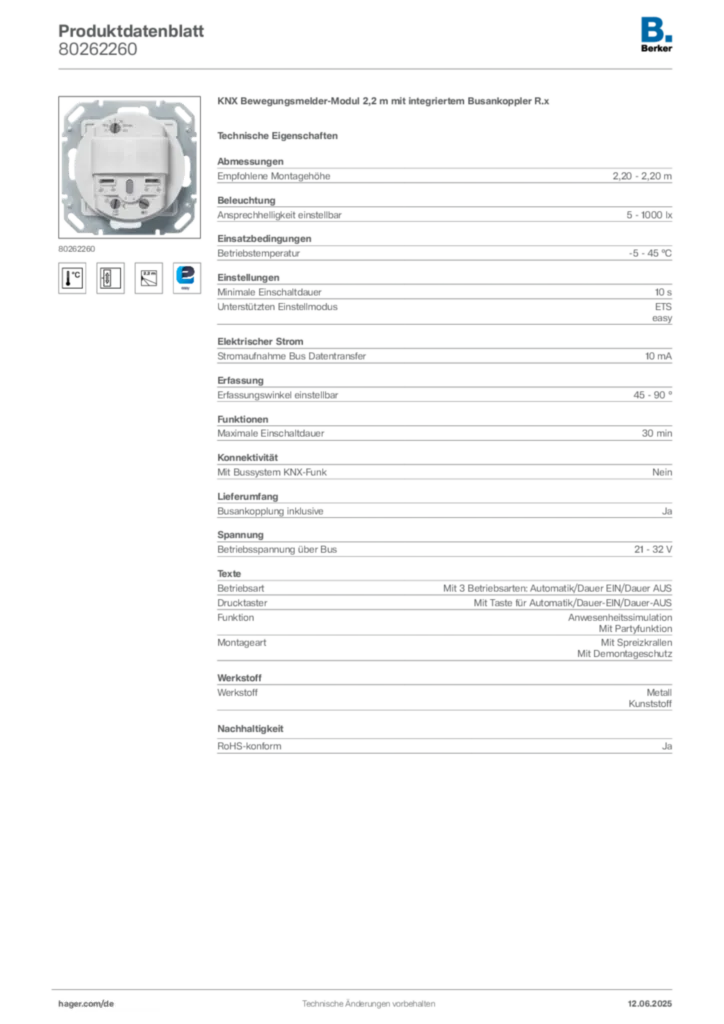 Berker Produktdatenblatt 80262260