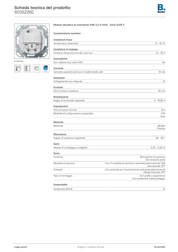 Immagine Berker Scheda tecnica del prodotto 80262260 | Hager Italia