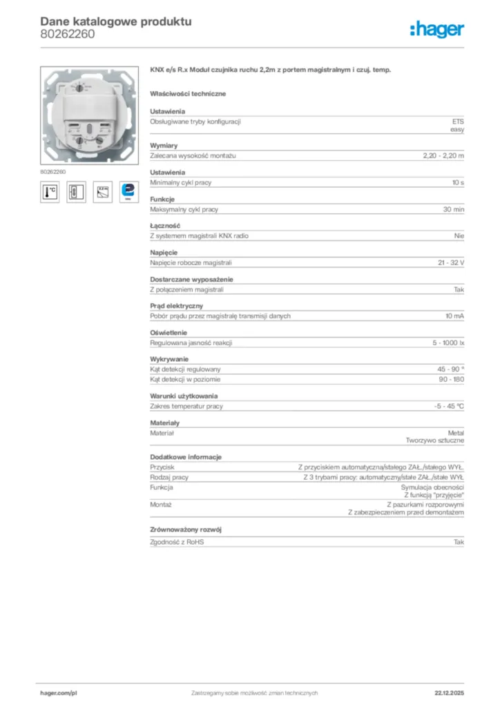 Zdjęcie Hager Dane katalogowe produktu 80262260 | Hager Polska