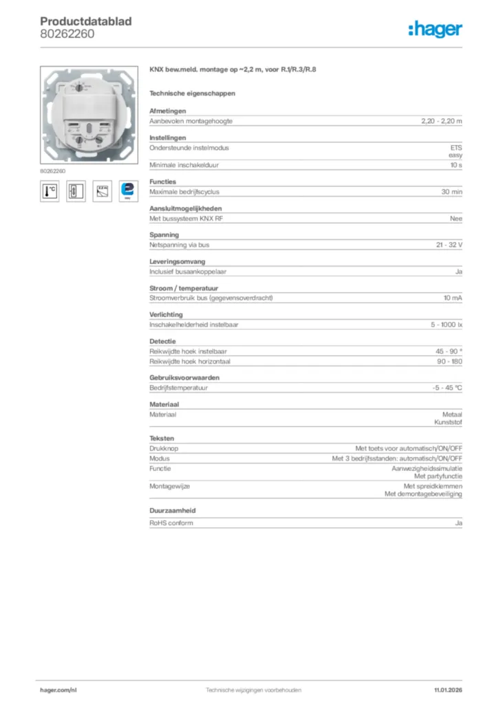 Afbeelding Hager Productdatablad 80262260 | Hager Nederland